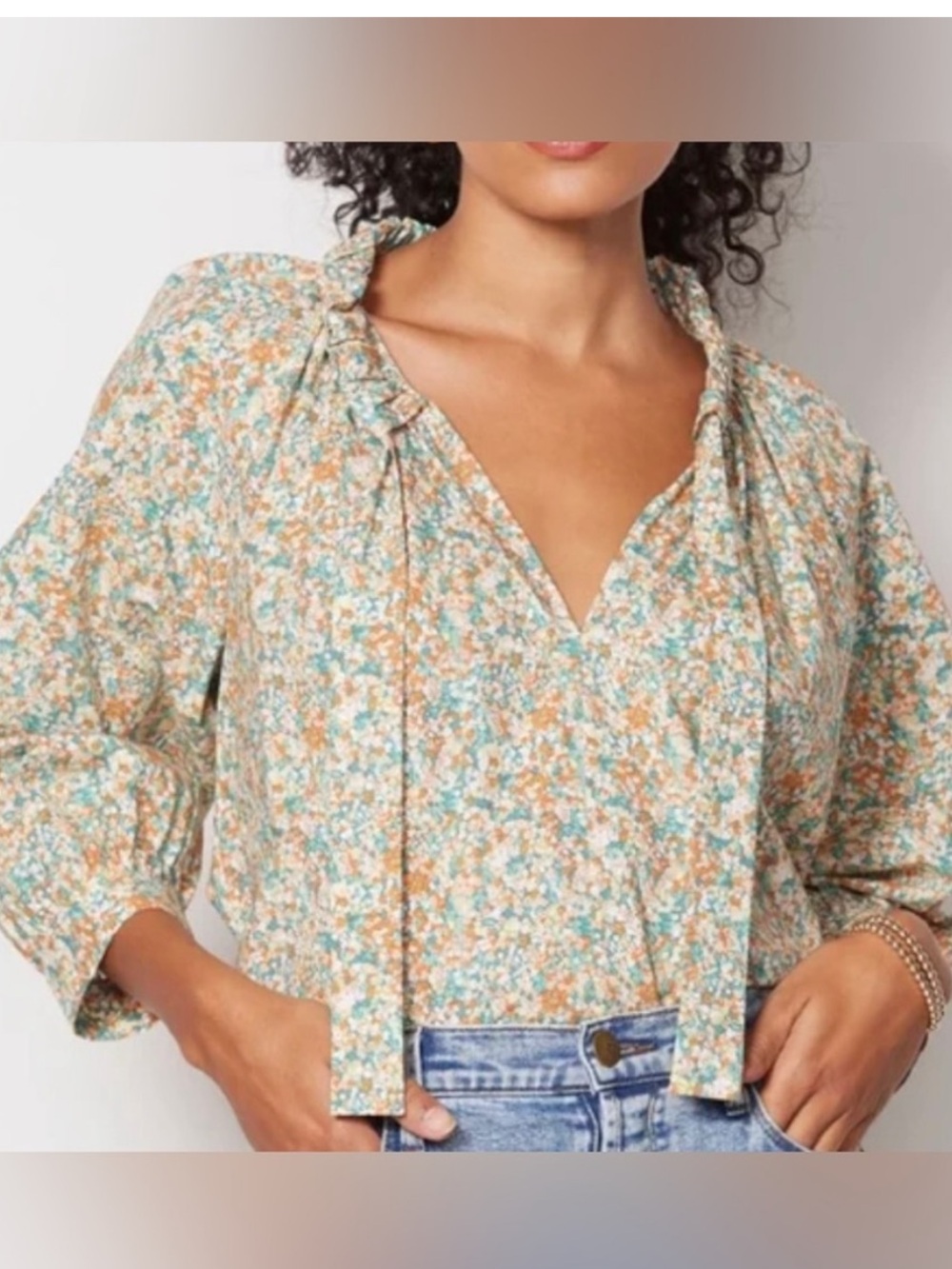 Rails Floral Peasant Blouse Cotton Tencel Boho Puff Sleeve Top